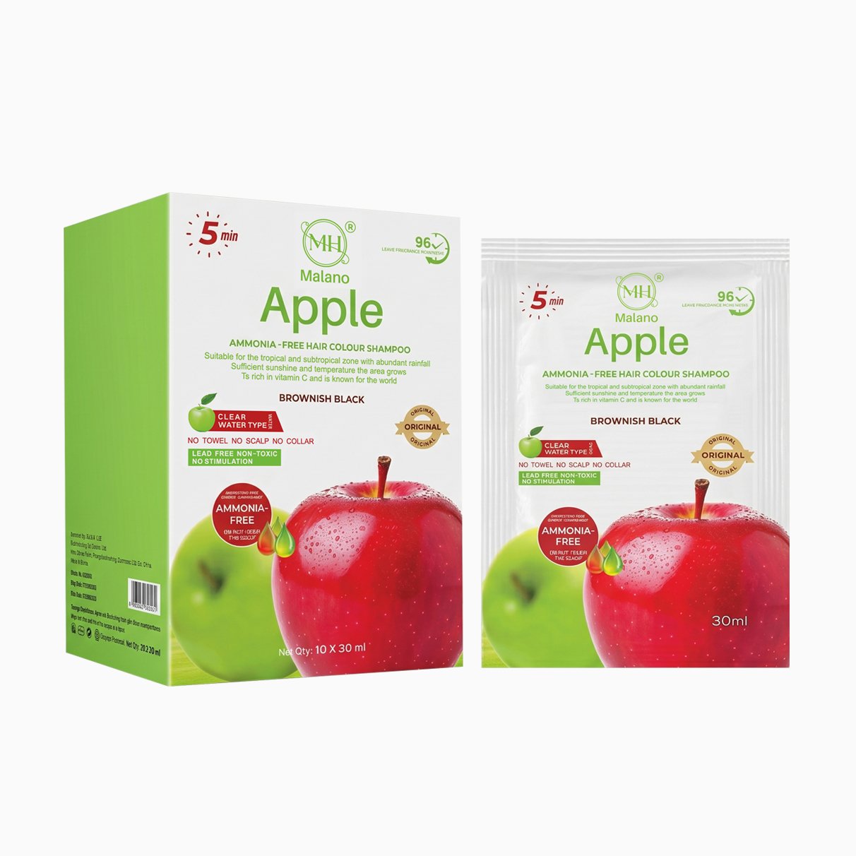 Apple Hair Colour Shampoo Brownish Black 10 x 30ml