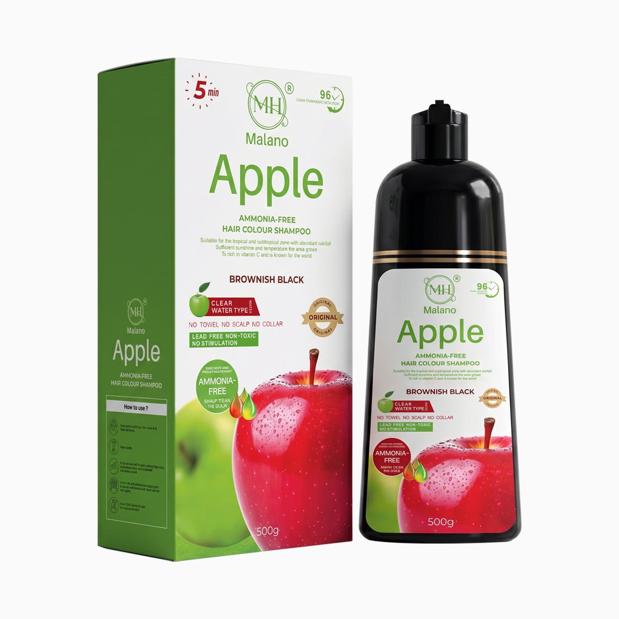 Apple Hair Colour Shampoo Brownish Black 500g
