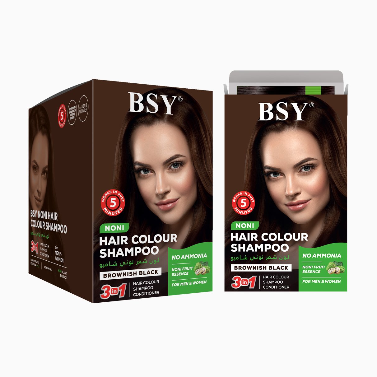BSY Noni Hair Colour Shampoo 20ml -Brownish Black-Pack of 12