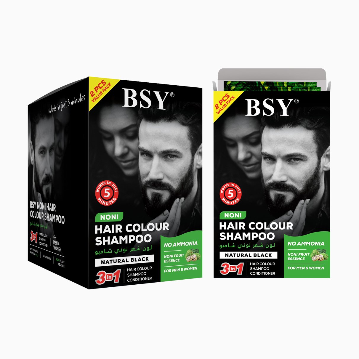 BSY Noni Hair Colour Shampoo 2x20ml Natural Black-Pack of 12