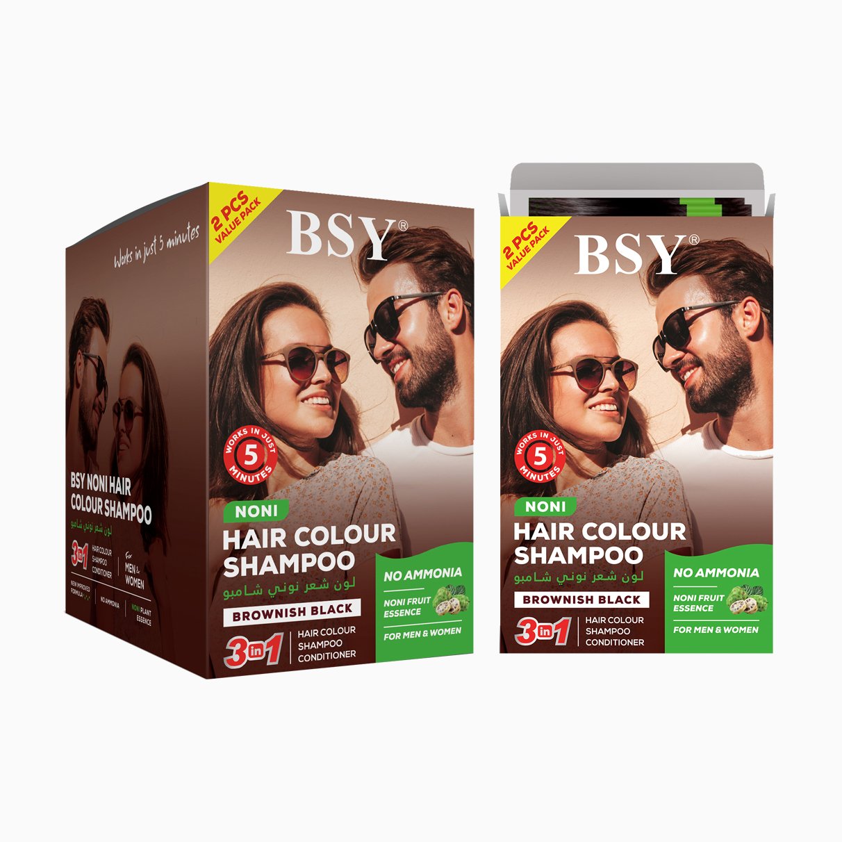 BSY Noni Hair Colour Shampoo 2x20ml- Brownish Black-Pack of 12