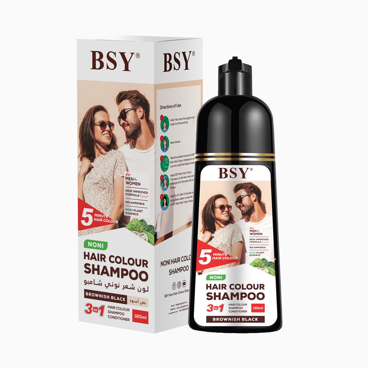 BSY Noni Hair Colour Shampoo 180ml Brownish Black