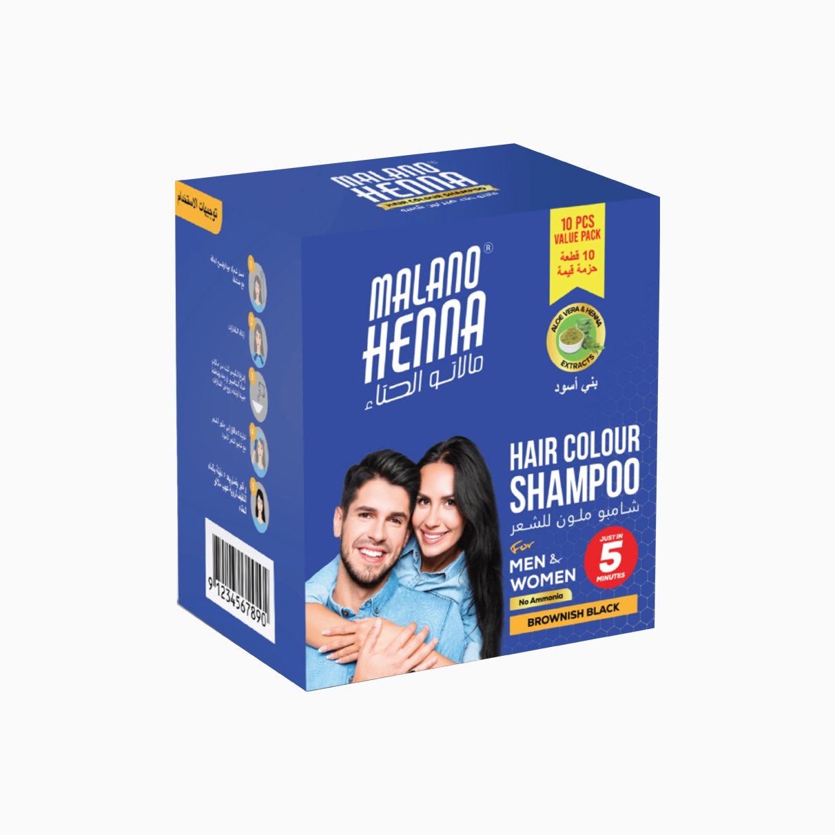 Malano Henna Hair Colour Shampoo 10x15ml Brownish Black